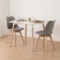 PANDALINO - Comedor Mesa Aroa Blanca 80x80 cm + 2 Sillas Tulip Gris