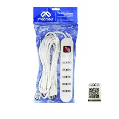 MACROTEL - Alargador Eléctrico Certificado DE 5 Mts 5 Entradas Sec Blanco