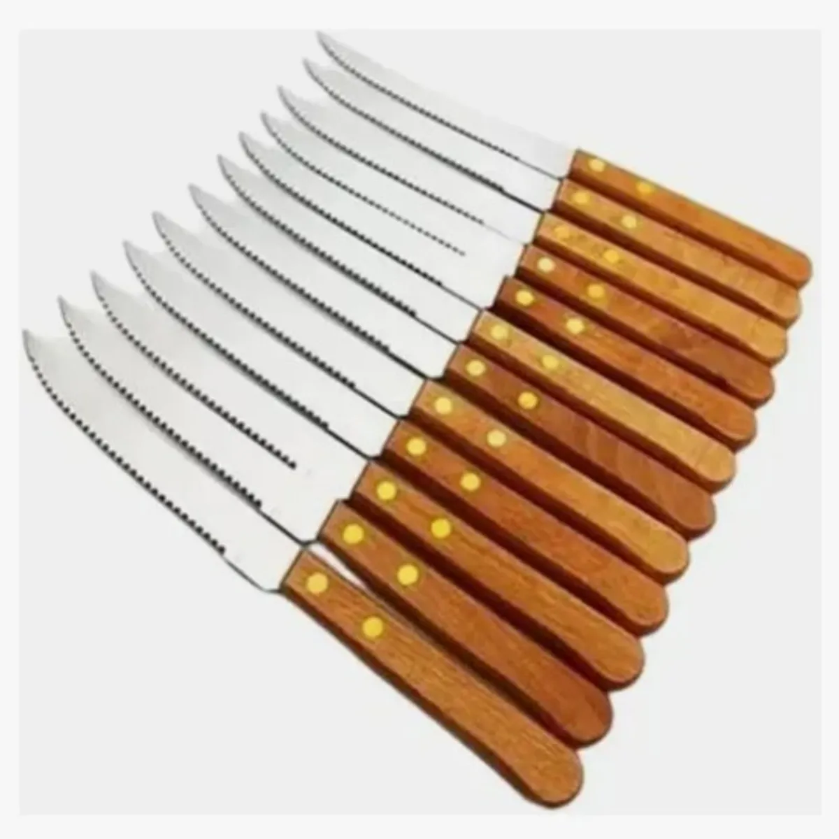 GENERICO - 12 Cuchillo Asado Serrucho Acero Inoxidable Mango Madera