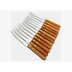 GENERICO - 12 Cuchillo Asado Serrucho Acero Inoxidable Mango Madera