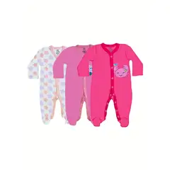 BEBEPELU - Pack 3 Osito Enterito Pijama Bebe 100% Surtido Niña Algodon