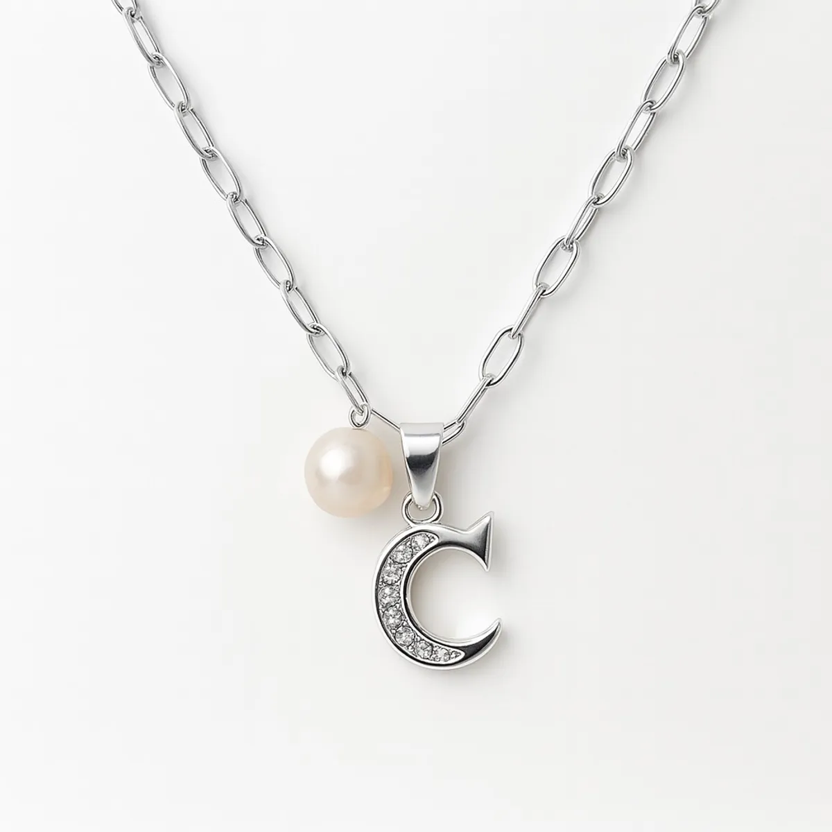 LK LUKSO - Collar Letra C Circón Perla De Rio Plata Ley 925