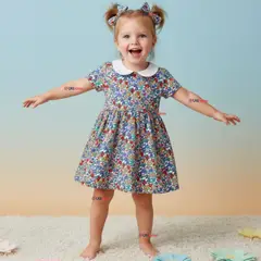 JUMP KIDS - Vestido Manga Corta Floreal Multicolor Verano Niña 2 a 7 años