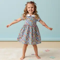 JUMP KIDS - Vestido Manga Corta Floreal Multicolor Verano Niña 2 a 7 años