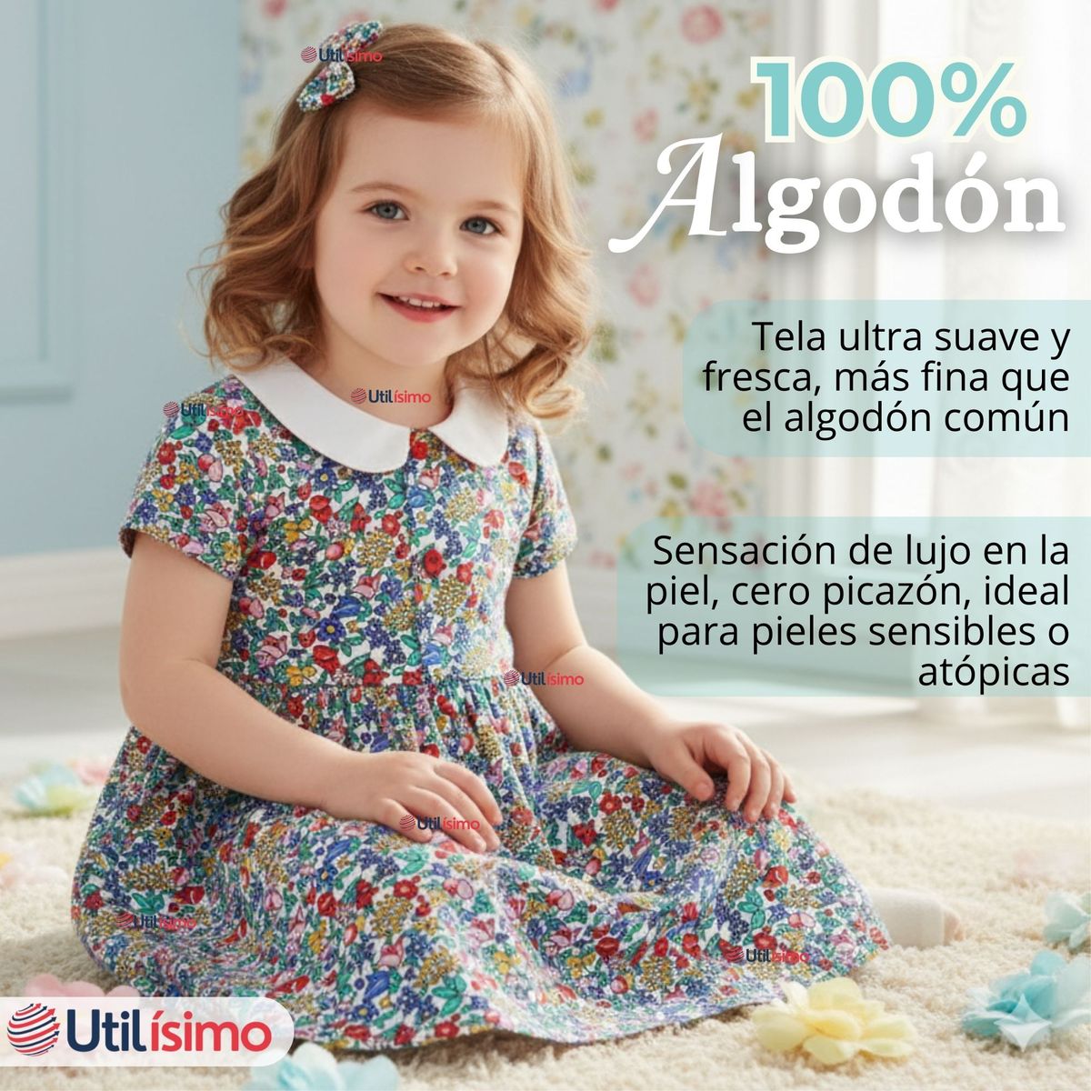 JUMP KIDS - Vestido Manga Corta Floreal Multicolor Verano Niña 2 a 7 años