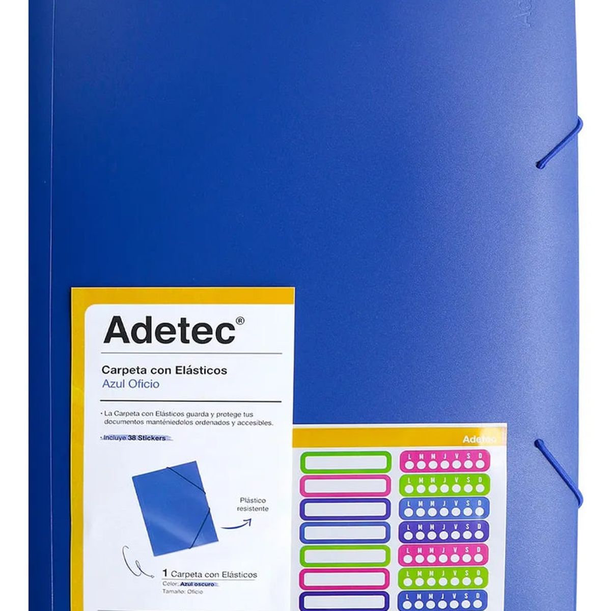 ADETEC - Carpeta Oficio Plástica Con Elástico 1 Unidad Azul