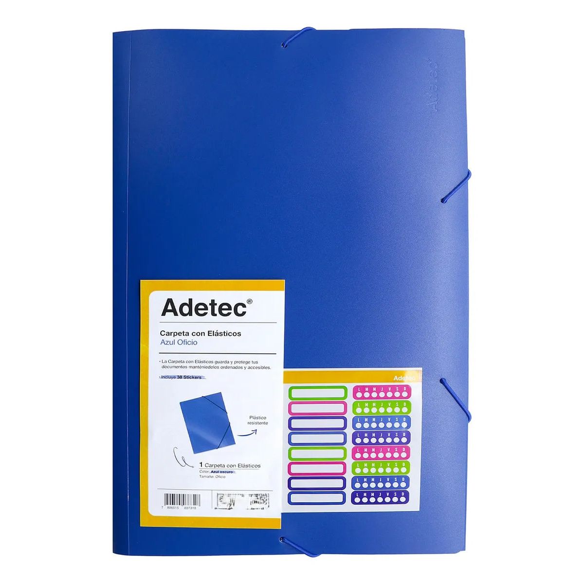 ADETEC - Carpeta Oficio Plástica Con Elástico 1 Unidad Azul