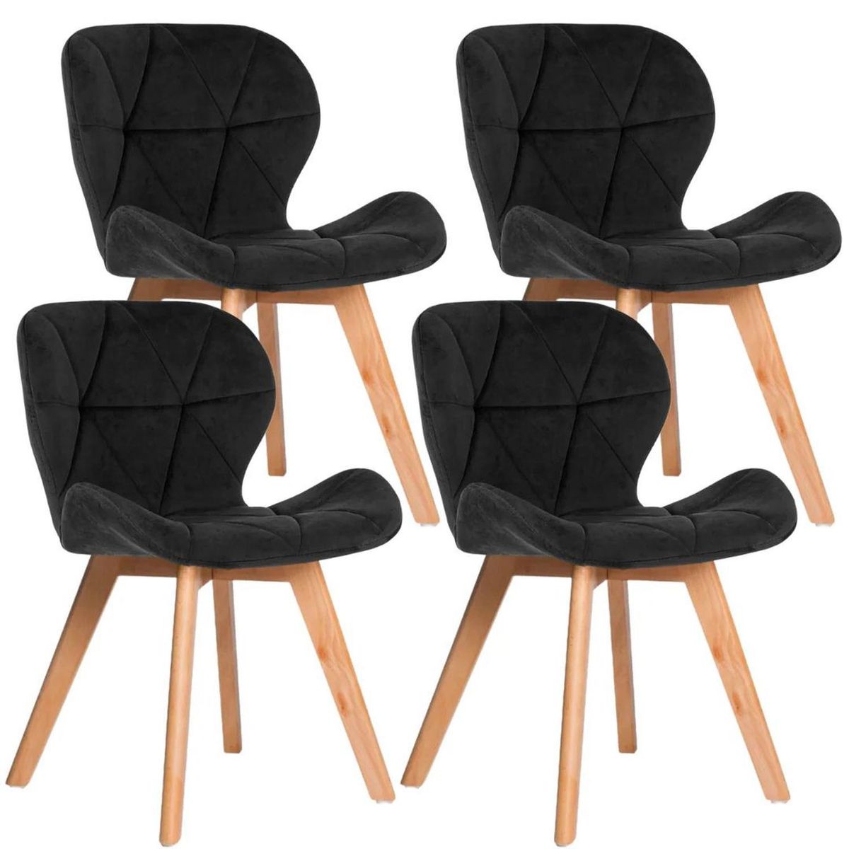 PANDALINO - Pack 4 Sillas Rubik Velvet Negro - Elegancia y Confort