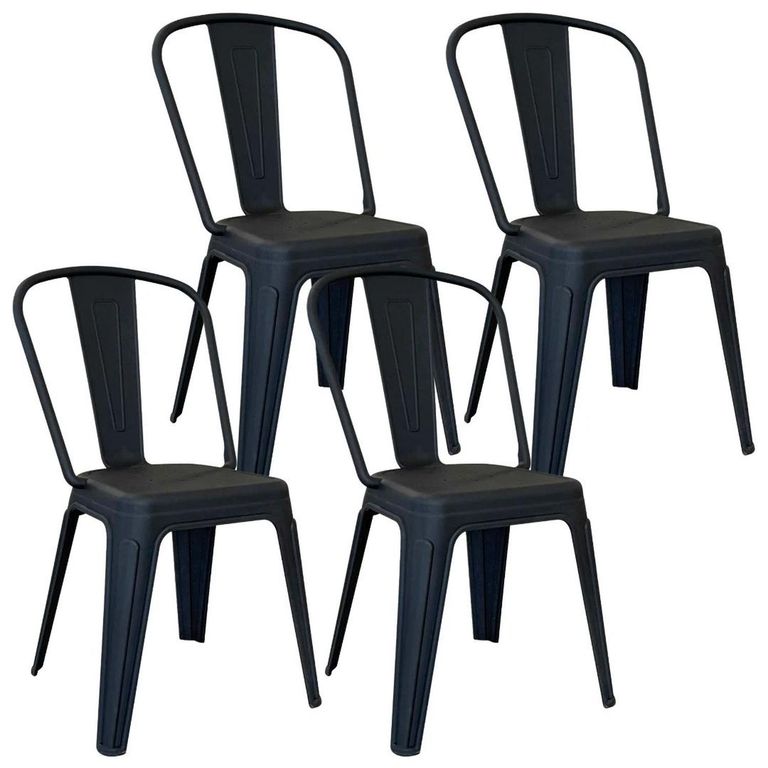 Pack 4 Silla Tolix Negro - Plastico Reforzado para Exterior e Interior Negro