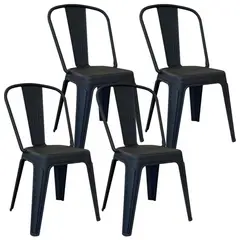PANDALINO - Pack 4 Silla Tolix Negro - Plástico Reforzado para Exterior e Interior