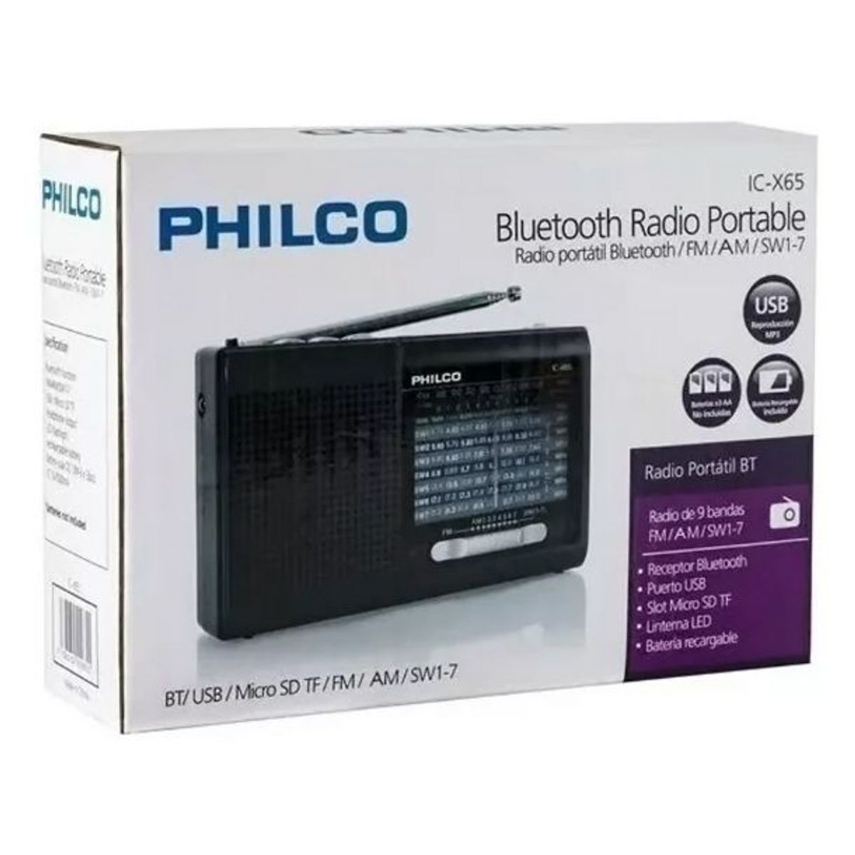PHILCO - Radio Portatil Philco Ic-x65 Multibandas Usb Color Negro