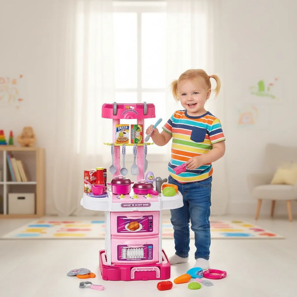 GENERICO - Set De Cocina Juego De Cocinilla Maleta 3 en 1 Juguete Cocina con Accesorios 43pcs Little Chef Niñas