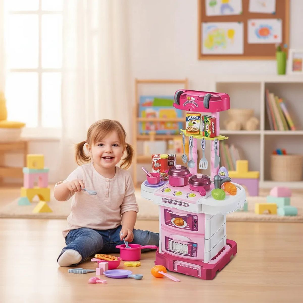 GENERICO - Set De Cocina Juego De Cocinilla Maleta 3 en 1 Juguete Cocina con Accesorios 43pcs Little Chef Niñas