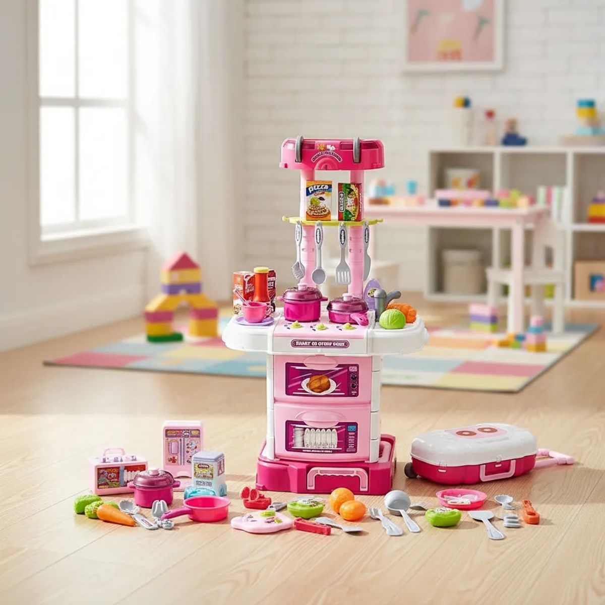GENERICO - Set De Cocina Juego De Cocinilla Maleta 3 en 1 Juguete Cocina con Accesorios 43pcs Little Chef Niñas