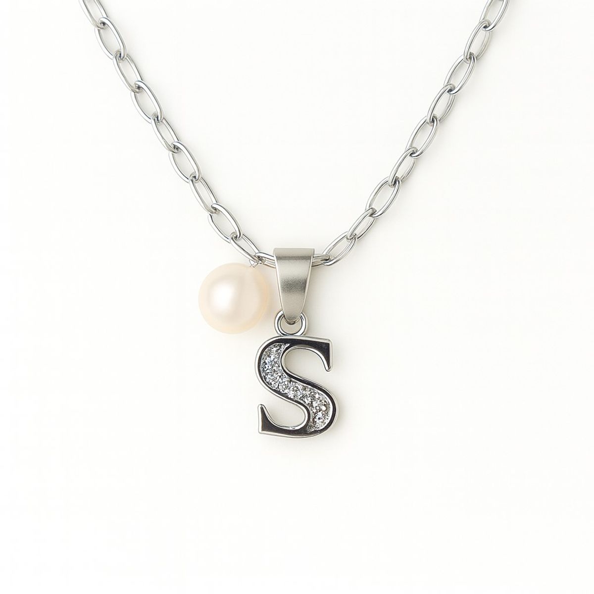 LK LUKSO - Collar Letra S Circón Perla De Rio Plata Ley 925