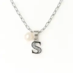 LK LUKSO - Collar Letra S Circón Perla De Rio Plata Ley 925