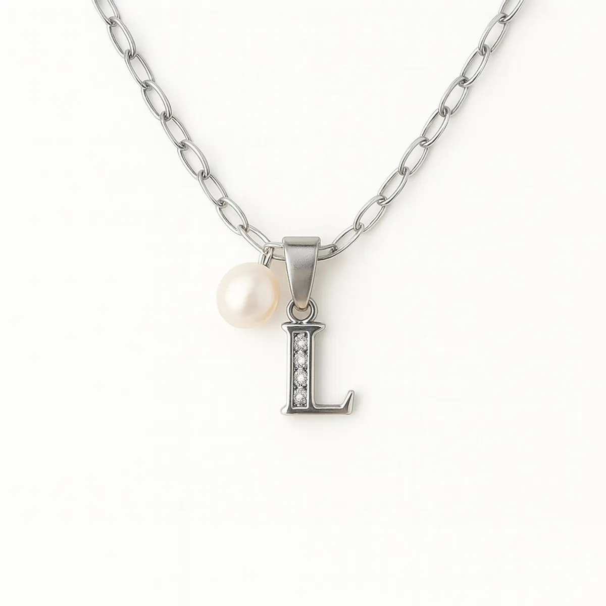 LK LUKSO - Collar Letra L Circón Perla De Rio en Plata Ley 925