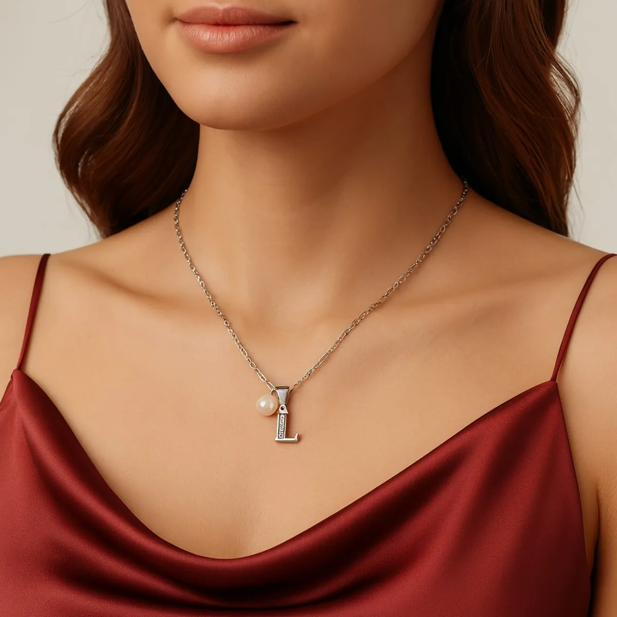 LK LUKSO - Collar Letra L Circón Perla De Rio en Plata Ley 925