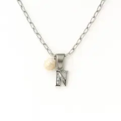 LK LUKSO - Collar Letra N Circón Perla De Rio Plata Ley 925