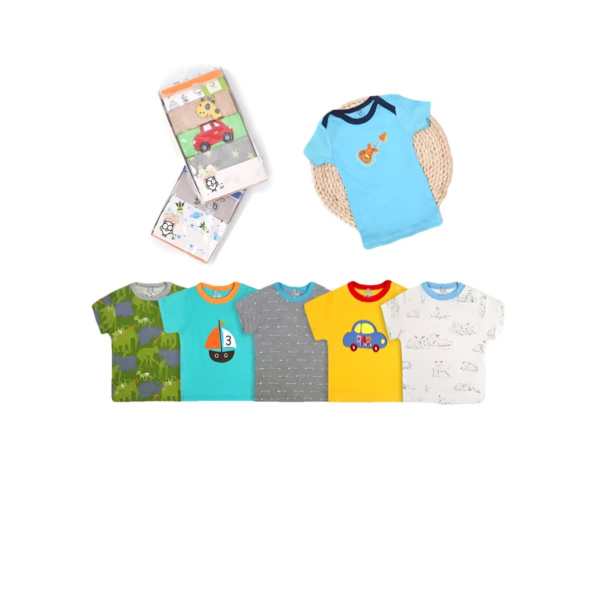 BEBEPELU - Pack 5 Poleras Manga Corta Algodon Bebe Surtido Niño Bebepelu