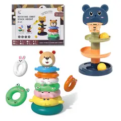GENERICO - Juguete Montessori 2 en 1 Torre Apilable y Pista de Pelotas con Forma de Oso