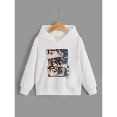 KIRAMA CLOTHING STORE - Hoodie Infantil Blanco “Happy Eyes” Estilo Casual con Arte Japonés