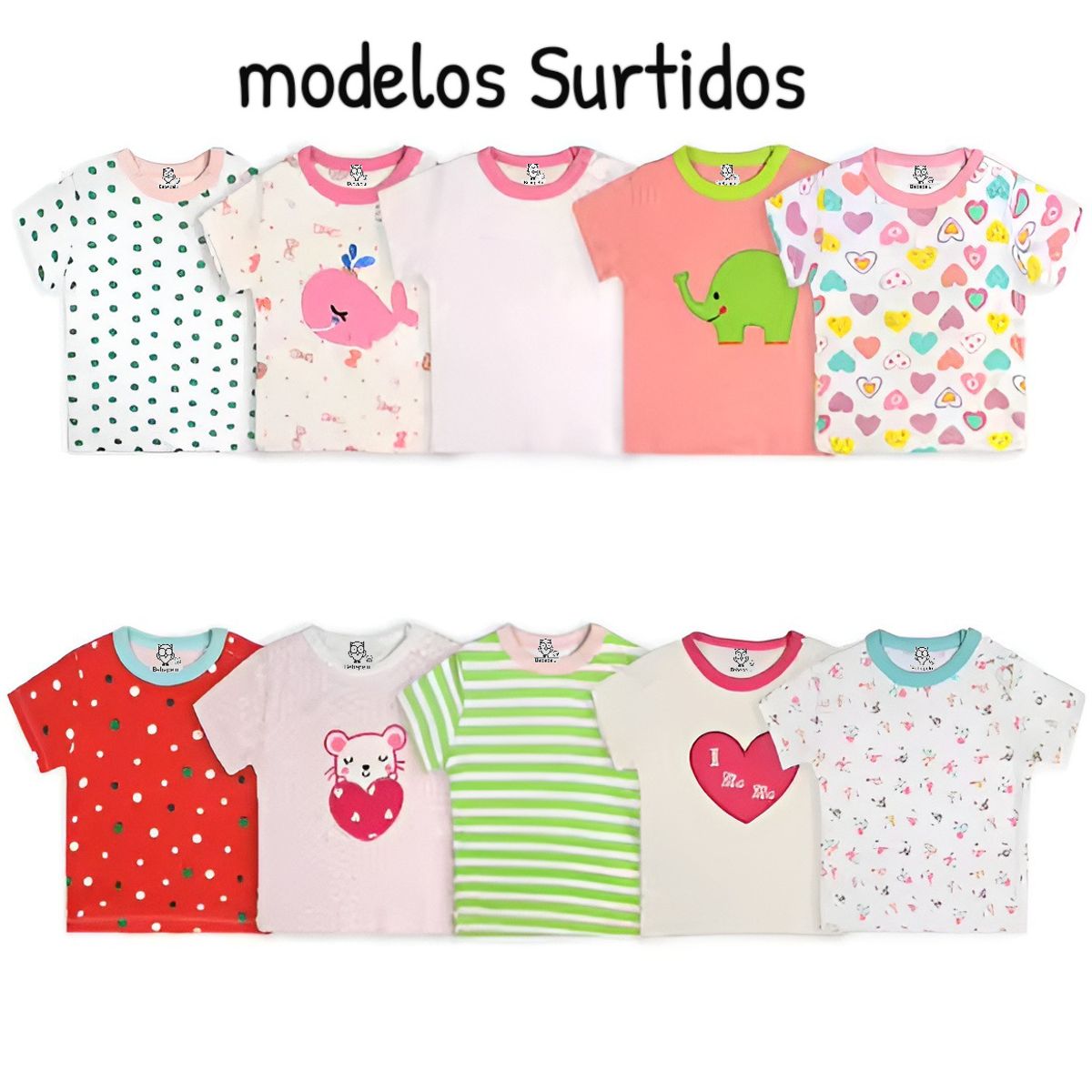 BEBEPELU - Pack 5 Poleras Manga Corta Bebe Algodón Surtido Niña Bebepelu