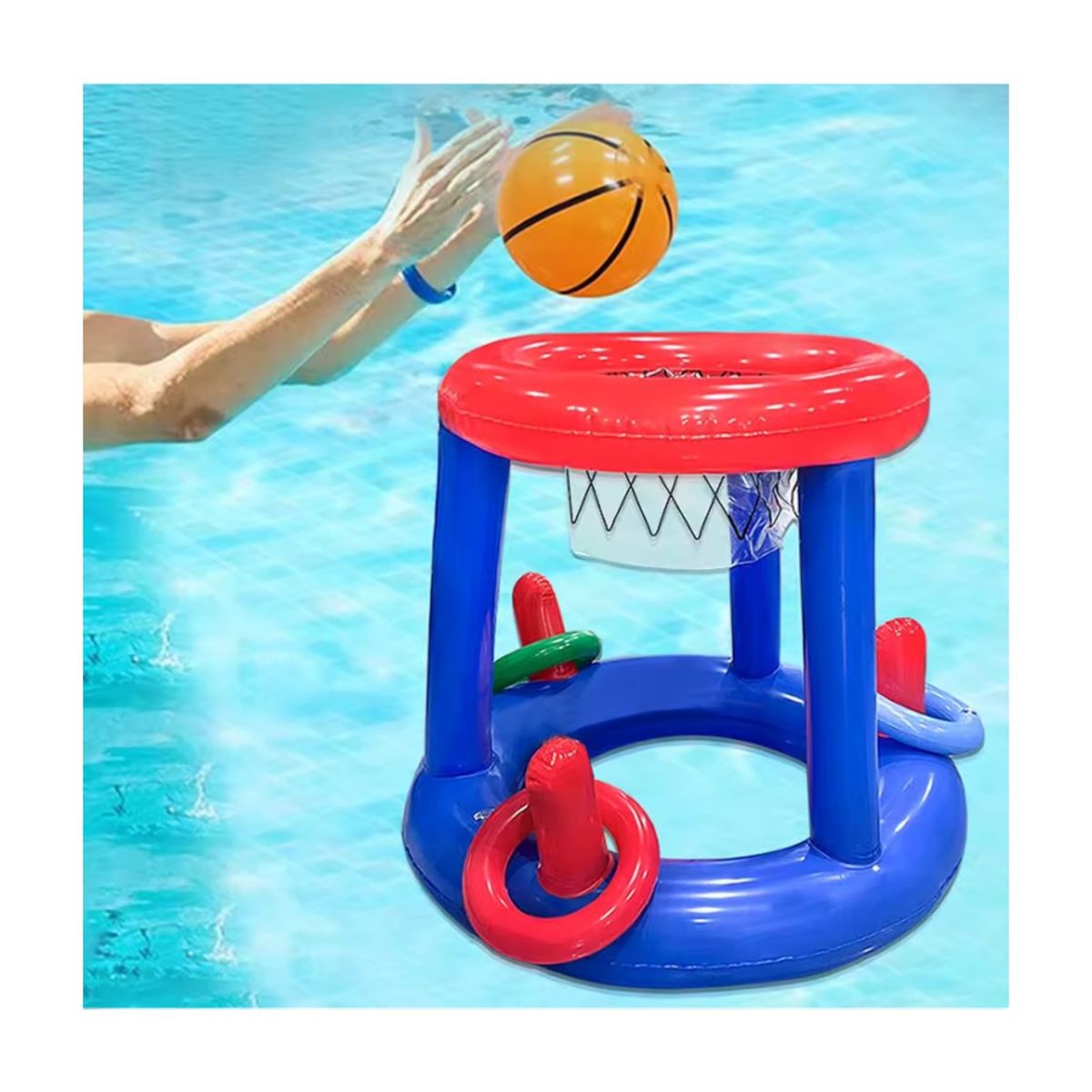 GENERICO - Juego Inflable Aro Basquet Y Lanza Anillo Para Piscina Flotador