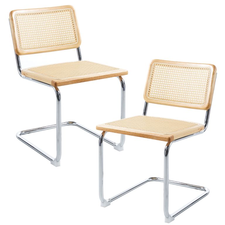 Pack 2 Silla Voladiza color Natural - Ratan & Metal - Comedor/Living Madera clara