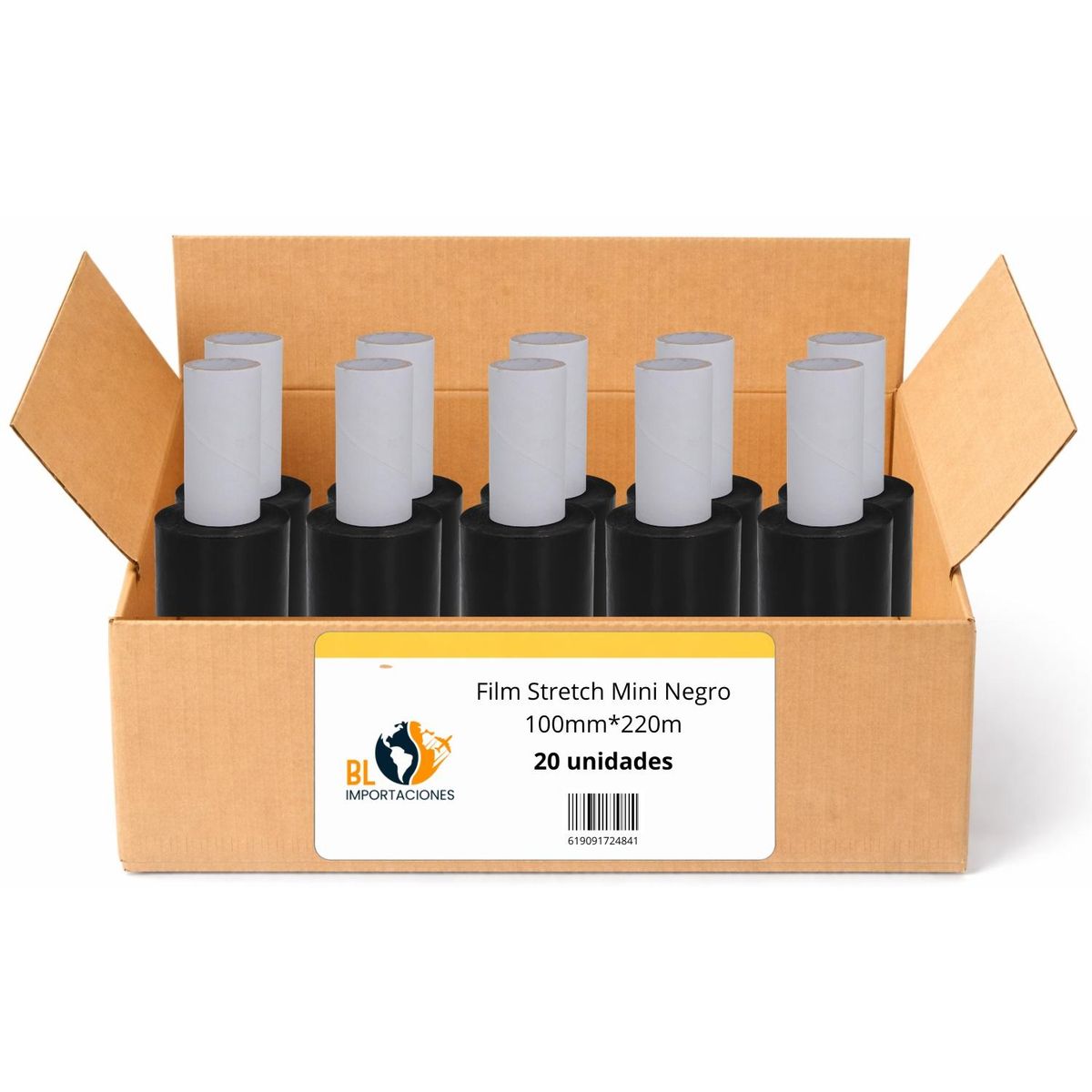 GENERICO - Film Stretch Mini Negro con mango 100mm*220m - 20 uds