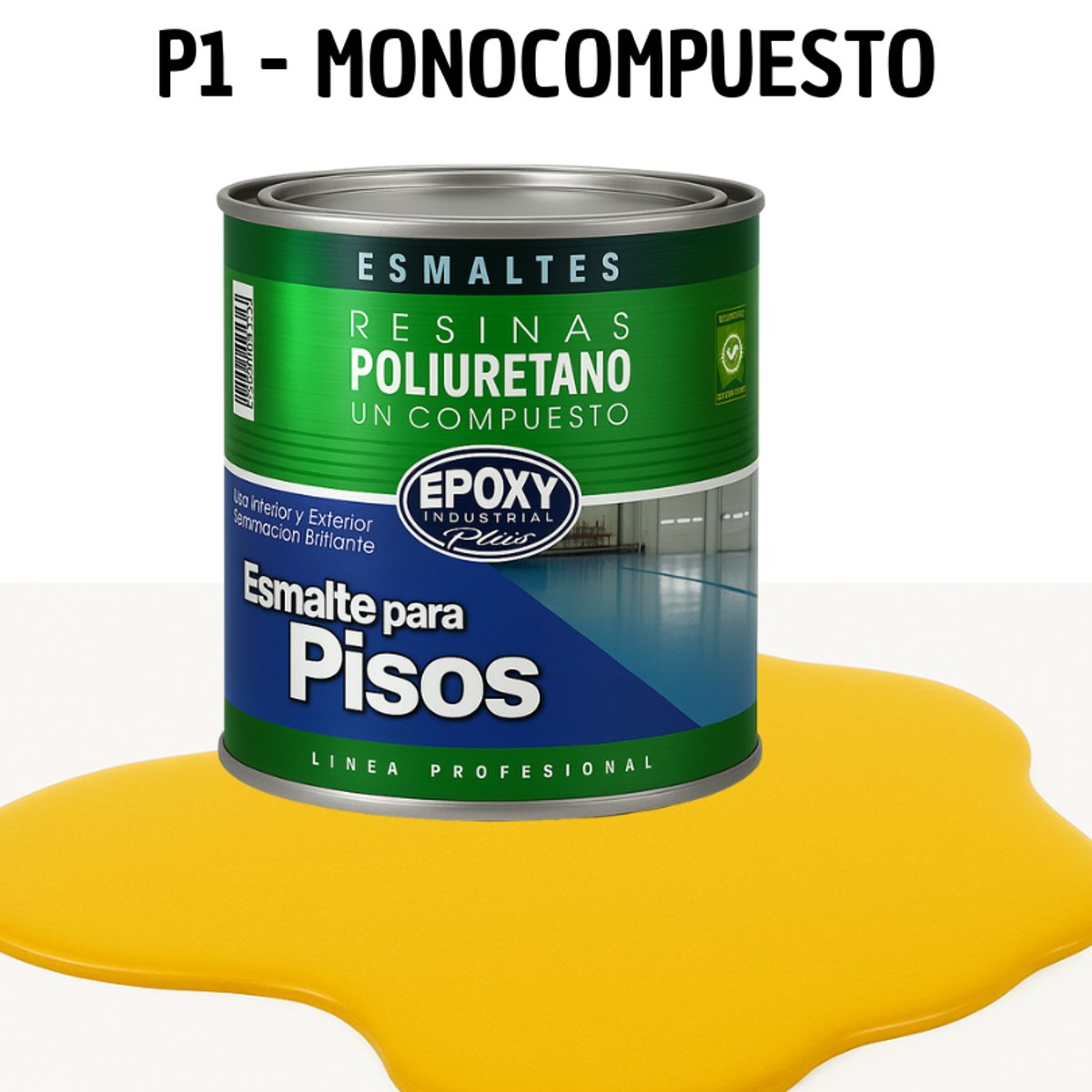 PINTURA ALTO TRAFICO - ESMALTE PISOS CANCHASPU 1K BASE AGUA - 1L AMARILLO, marca EPOXY - Foto Principal