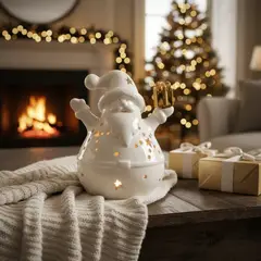 GENERICO - Adorno Pascuero Con Led Cerámica 15 Cm Navidad