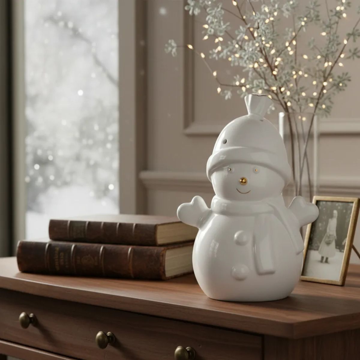 GENERICO - Adorno Muñeco De Nieve Led De Cerámica 19 Cm Navidad Deco