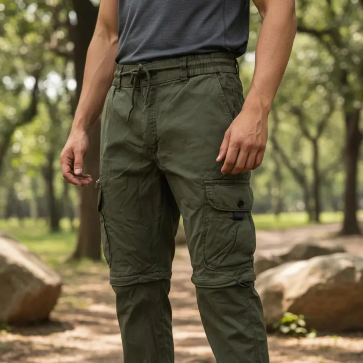 BLUE MOUNTAIN - Pantalon Bermuda  Desmontable Cargo Jogging Con Multiples Bolsillos