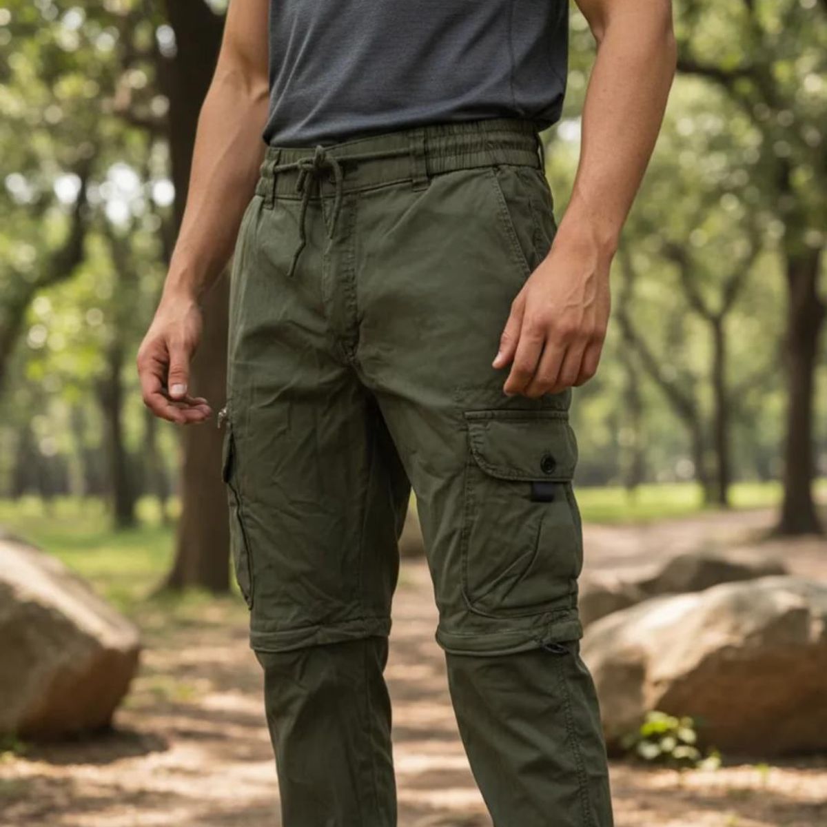 BLUE MOUNTAIN - Pantalon Bermuda  Desmontable Cargo Jogging Con Multiples Bolsillos