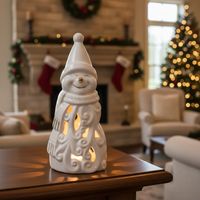 Adorno Muñeco De Nieve Led Cerámica 21 Cm Navidad Decoración