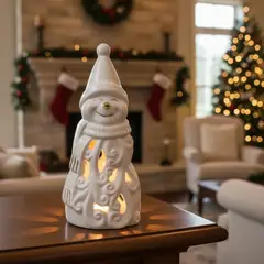 GENERICO - Adorno Muñeco De Nieve Led Cerámica 21 Cm Navidad Decoración