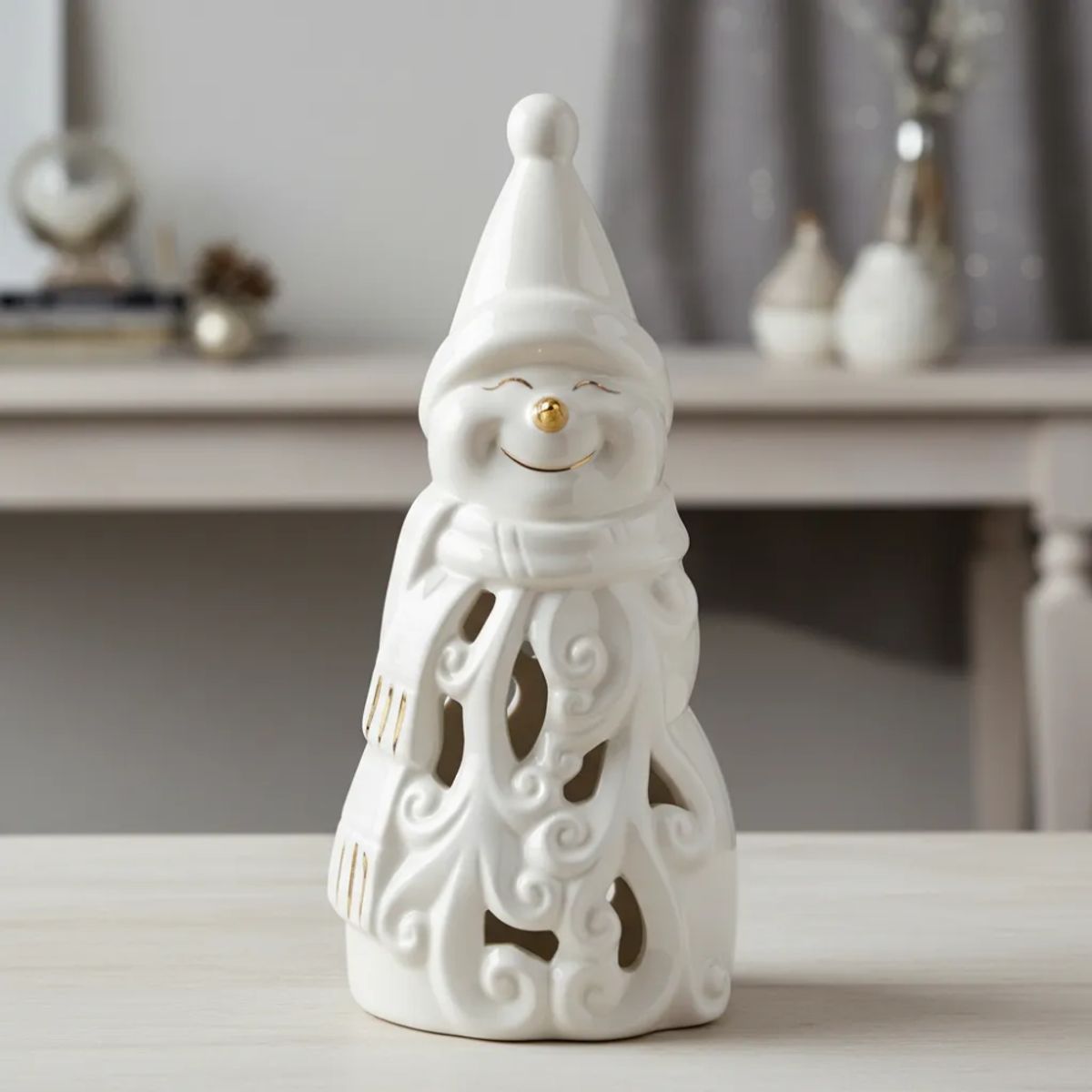 GENERICO - Adorno Muñeco De Nieve Led Cerámica 21 Cm Navidad Decoración