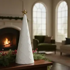 GENERICO - Adorno Árbol Pino Con Estrella Led Cerámica 30 Cm Navidad