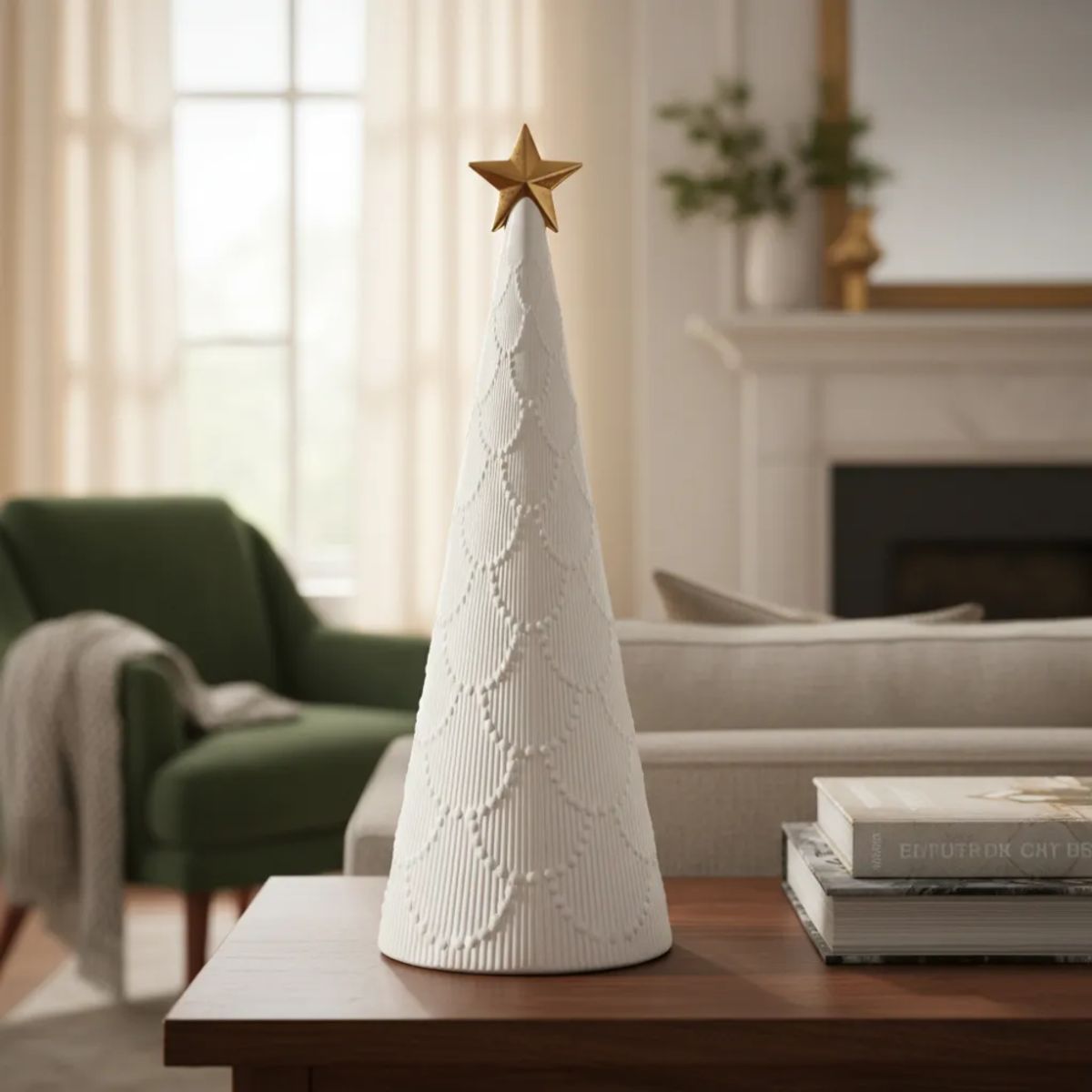 GENERICO - Adorno Árbol Pino Con Estrella Led Cerámica 30 Cm Navidad