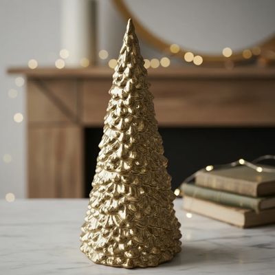Imagen 2 del producto Adorno Árbol Pino Dorado Cerámica 26 Cm Navidad Decoración
