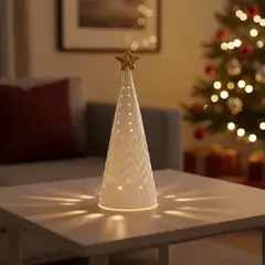 GENERICO - Adorno Árbol Pino Con Estrella Led Cerámica 24 Cm Navidad