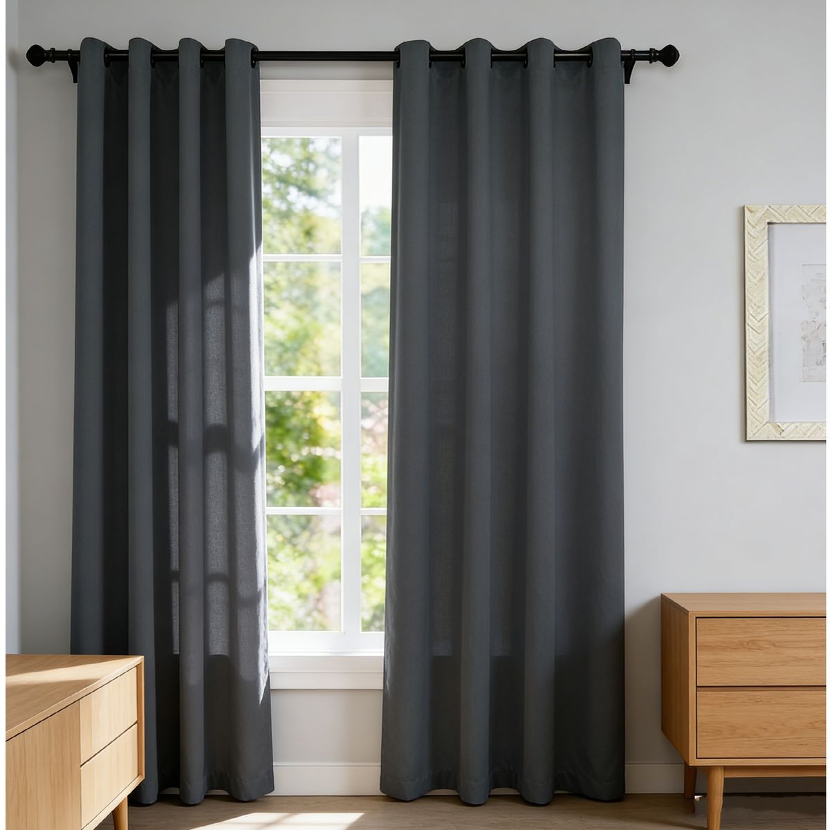 YOMYM - Set 2 Cortinas opacas 100 % - Gris oscuro (mate) 140 x 220 cm (dos piezas)