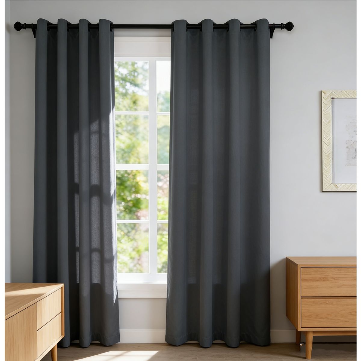 YOMYM - Set 2 Cortinas opacas 100 % - Gris oscuro (mate) 140 x 220 cm (dos piezas)