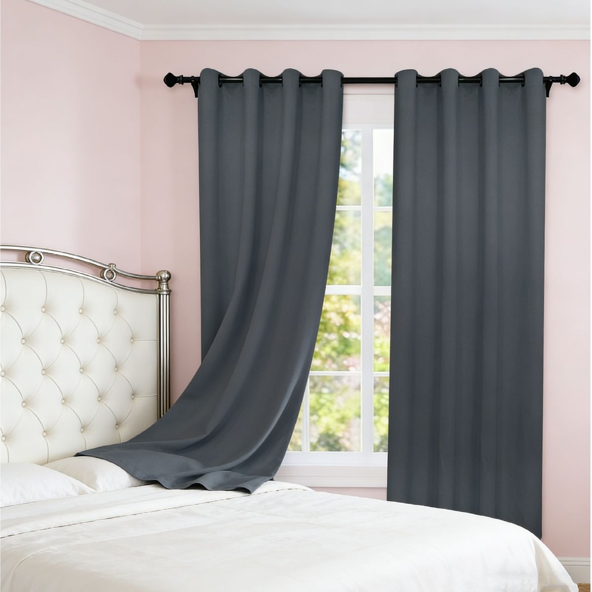 YOMYM - Set 2 Cortinas opacas 100 % - Gris oscuro (mate) 140 x 220 cm (dos piezas)