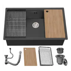NEBLISUR - Combo Lavaplato Empotrado 71x40cm Fregadero Cocina 304 Acero Inoxidable Con Rejilla