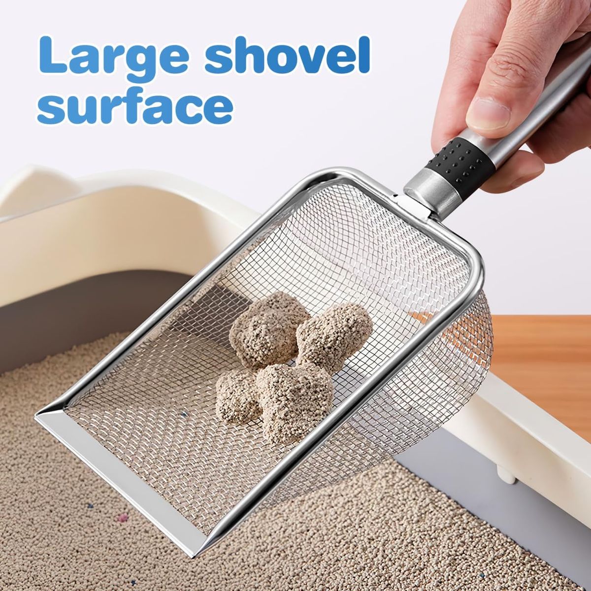 KUANGYE - Pala Arenero Metálica Fina Malla Para Arena Sanitaria Gatos