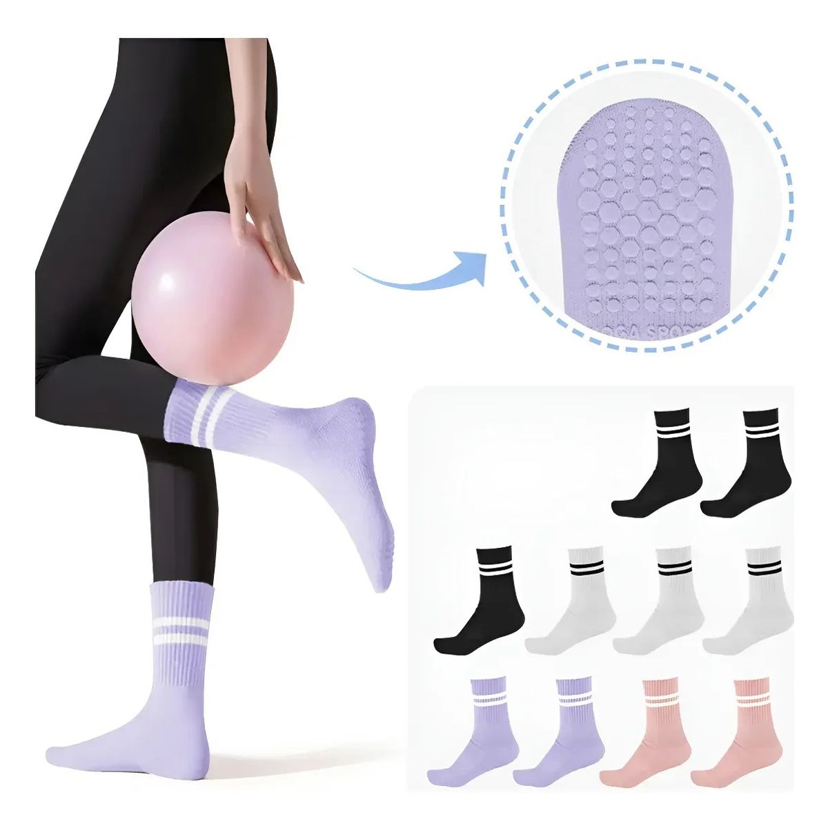 KUANGYE - 10pcs Calceta Calcetín Antideslizante Yoga Pilates Mujer Multicolor Talla Única