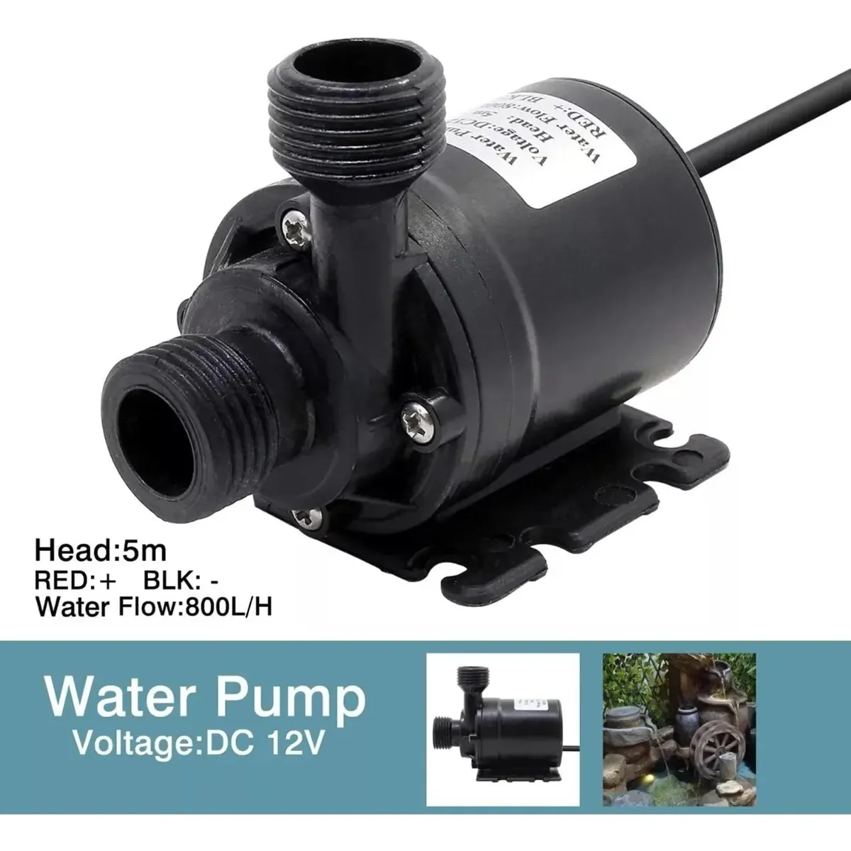 KUANGYE - Bombas Dagua Sumergible con Motor sin escobillas Ultra silenciosa Mini DC 12V elevación 5M 800LH