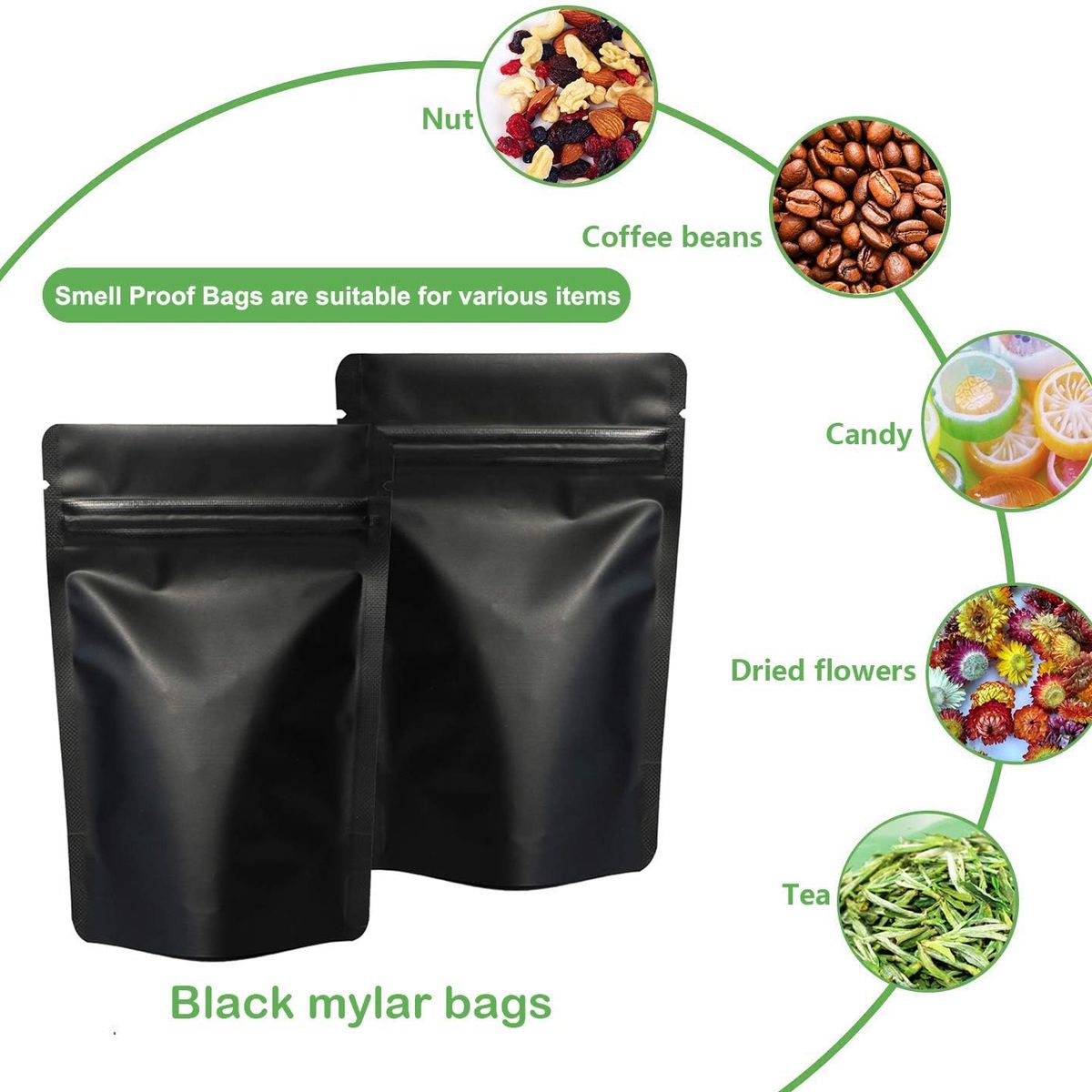 KUANGYE - 100 Bolsas Doypack Negro 14x20cm Cierre Hermético